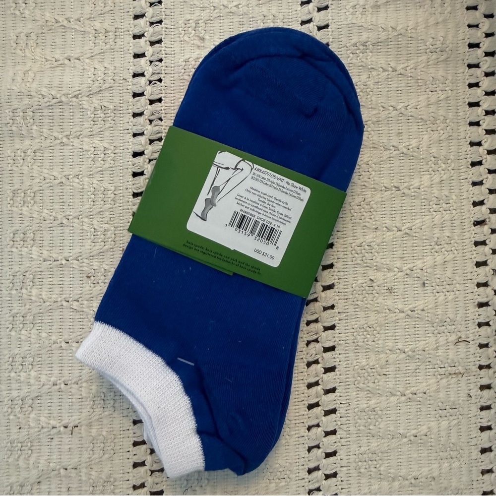 Kate Spade 3-Pack No Show Socks Salsa & Stripes Blue White - Picture 4 of 5